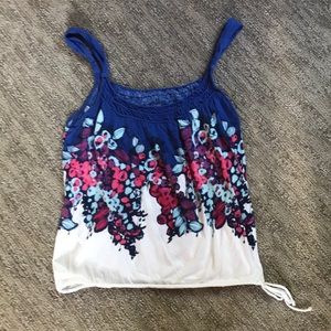 Smocked Blue and White Floral Tank Top